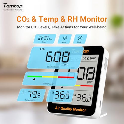 Temtop C1+ Smart Indoor Thermometer Hygrometer with Bluetooth and APP - size: C1+-Temp/Humidity/CO2/AQI