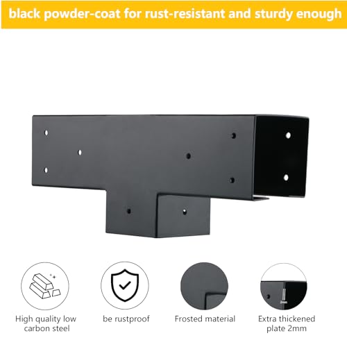 4x4 Pergola Brackets Kit, 3-Way T Shape, 3.58 x 3.58 in, 2 Pack - color: T-shape 3-Way--2Pack