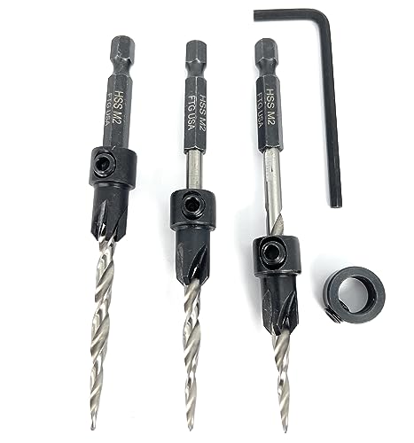 FTG USA 3 Pc #10 (3/16") Countersink Drill Bit Set with Tapered Drill Bits - size: #10, style: Same Sort 3 Pc