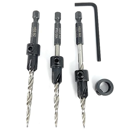 FTG USA 3 Pc #10 (3/16") Countersink Drill Bit Set with Tapered Drill Bits - size: #10, style: Same Sort 3 Pc
