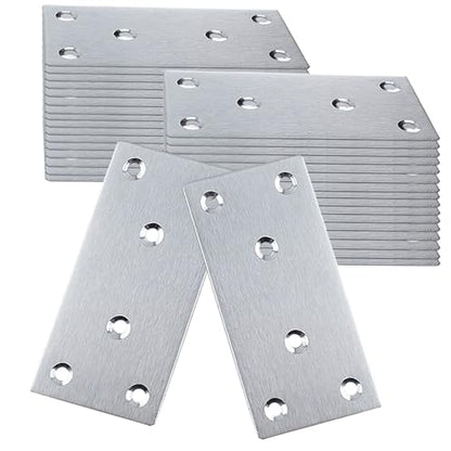 50PCS Flat Straight Brace Brackets, 4x2 Stainless Steel Joining Brackets - size: Silver,4“x2"