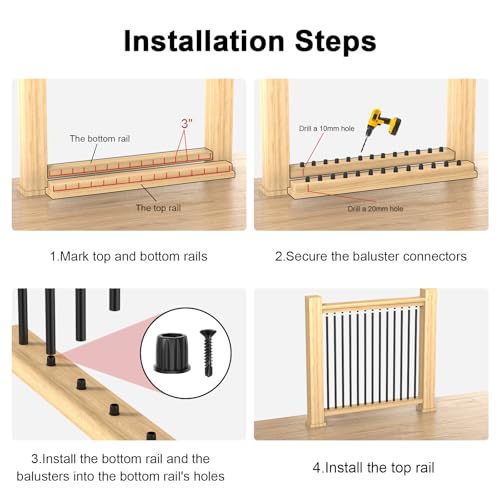 BLIKA 100 Pack 26" Aluminum Deck Balusters with Connectors/Screws, 3/4" OD Hollow Round Aluminum Balusters for Deck Railing, Black Metal Deck Balusters Staircase Spindles - size: Round-26"