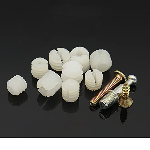 MEETOOT 100pcs Plastic Hinge Dowel Inserts Kit 4x10mm Toothed Machine Thread Opening Plastic Dowel and M4x10 Screws