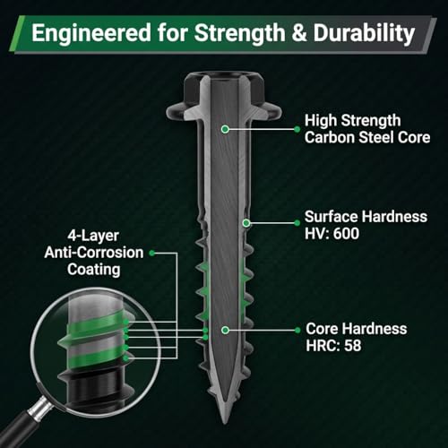 [Pack of 50] #14 x 4 inch Wood Structural Screws, Heavy Duty Hex Head Black Timber/Log/Landscaping Wood Screws, Rust Resistant, Hex Socket Included - color: Black, size: #14 x 4"