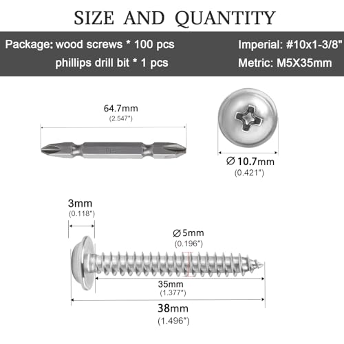 #10x1-3/8 Phillips Modified Truss Head Wood Screws 100pcs ZGLS-04 - size: #10 x 1-3/8"
