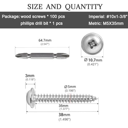 #10x1-3/8 Phillips Modified Truss Head Wood Screws 100pcs ZGLS-04 - size: #10 x 1-3/8"