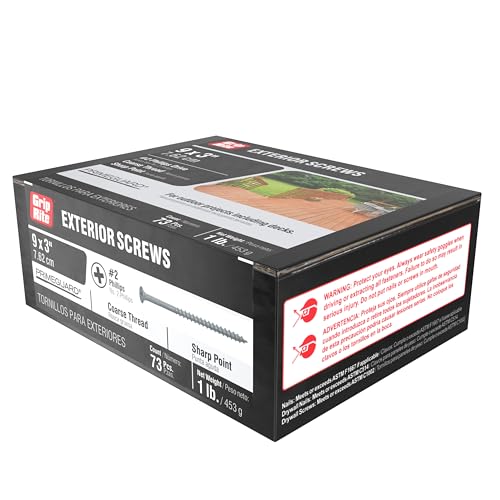 Grip-Rite Exterior Screws - Safe for Use in Treated Lumber - #2 Phillips Bugle Head - Coarse Thread Deck Screws - PrimeGuard Coating - 1lb Box - #9 x 3 - Gray - PTN3S1