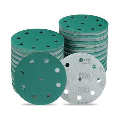 5 Inch 9 Hole Wet Dry P220 Grit Sanding Discs - 50 Pack Box - size: 220 Grit
