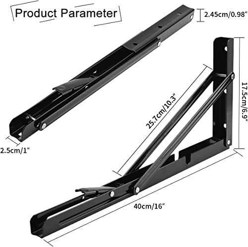 YUMORE 16 Inch Folding Shelf Bracket, Heavy Duty L Bracket, Black, 2 Pack - color: Black, size: 16 Inch
