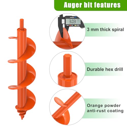 Insaga Threaded Auger Drill Bit Pro, 3''x 12'' Garden Auger with Self-Tapping Screw & Reinforced Weld, 3MM Heavy Duty Spiral Drill Bit for Drill, for Bulbs Flowers Plants Post Hole Digger - size: 3x12''