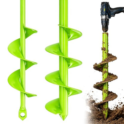 Auger Drill Bit for Planting - 1.6" X 16.5" + 3.5" x 16" Heavy-Duty Garden Auger Spiral Drill Bit - Bulb Planter Tool & Auger Post Hole Digger - 3/8" Hex Drive Drill - size: 1.6"x16.5"+3.5"x16"-Green
