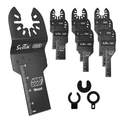 Oscillating Saw Blades – 9 Pcs Scitik HCS Narrow Width Multitool Blades Set, 3 Sizes (3/8" x1-1/2, 3/8"x2", 3/4" x1-1/2) for Precision Cutting in Wood and Plastic, Universal Quick Release