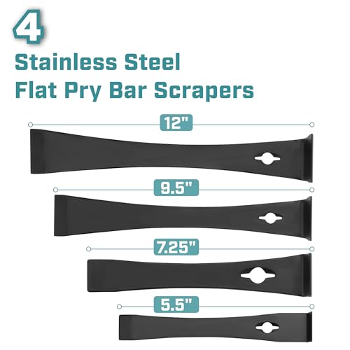 Bates- Flat Pry Bar Scraper, 4 Pack, 5-1/2", 7-1/4", 9-1/2" and 12", Black, Trim Puller Tool for Baseboard - size: 5.5", 7.25", 9.5", 12"