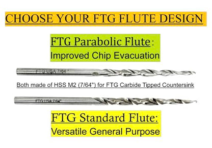 FTG USA 3 Pk #4 (7/64") HSS M2 Tapered Replacement Bits for TCT Countersink - size: #4 (7/64"), style: Standard Flute 3-Pack