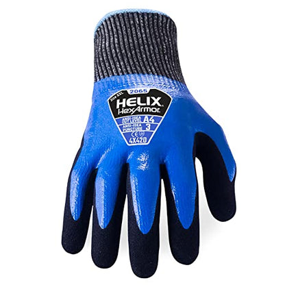 HexArmor Helix 2065 Fluid-Resistant Work Gloves – Double-Dipped Nitrile Waterproof Coating, ANSI Cut Protection, Sandy Nitrile Palm for Oily Grip, 13-Gauge HPPE Shell, Industrial Strength | X-Large - color: Helix 2065, Blue, A3 Cut Resistance, Liquid-resi