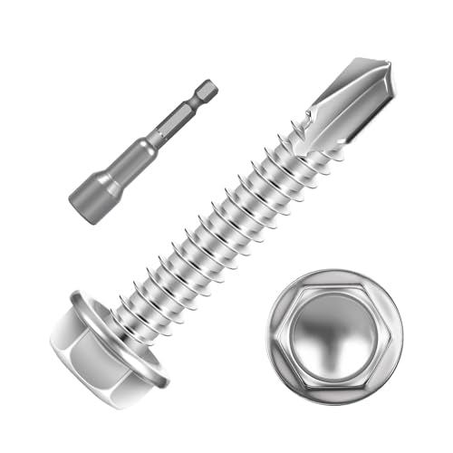 #10 x 1-1/2" (150 PCS) Sheet Metal Screws, Hex Washer Head Self Drilling Screw, 410 Stainless Steel Flanged Fast Self Tapping Screws - size: #10 x 1-1/2"