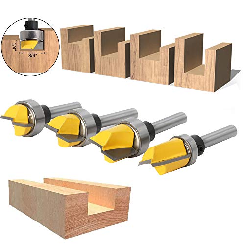 Wolfride 4Pcs Door Hinge Router Bit Set 1/4-Inch Shank Template Flush Trim Router Bit Hinge Mortise Router Bit Bottom Cleaning Router Bit (4pcs)