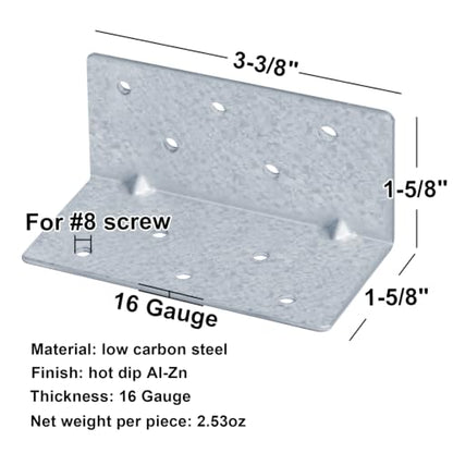 20 Pack 3-3/8" x 1-5/8" x 1-5/8" L Angle Brackets Corner Braces