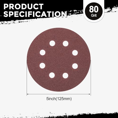 5Pcs Sanding Disc 5Inch 80Grit 8 Hole Sandpapers Red - color: Red, size: 5 Inch(80 Grit)