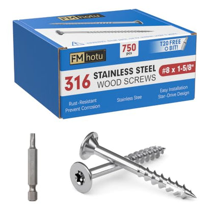 #8 x 1-5/8" Stainless Steel Deck Screws, 750Pcs 316 Grade Stainless Steel - size: #8 x 1-5/8"