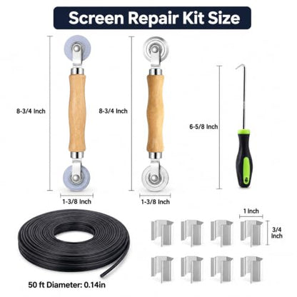 King&Charles Window Screen Replacement, 6in1 Window Screen Door Repair Kit - color: Black, size: 48"×118"