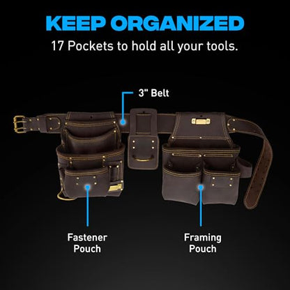 OX Carpenter Tool Belt + Pouches - Leather Tool Belts For Men - Size L - color: Carpenter Belt, size: Large