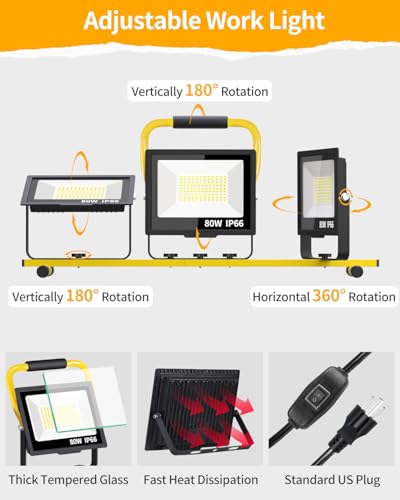 26400LM Work Lights with Stand, Adjustable IP66 for Constructio Job Sites - size: 220W-3P