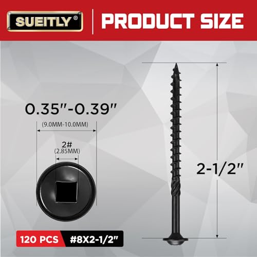 Pocket Hole Screws #8 x 2-1/2", 120 PCS Black Square Drive Wood Screws, Self Tapping Screws for Woodworking - size: #8 x 2-1/2"