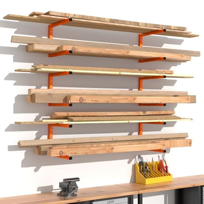 2-Pack Lumber Storage Rack, Wall Mount Wood Rack (2 Level) - size: 2 Pack-2 Level