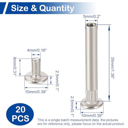 20 Sets Furniture Joint Connector Bolt & Cap Nuts Kits (35mm Sleeve) - size: M5 x 35mm