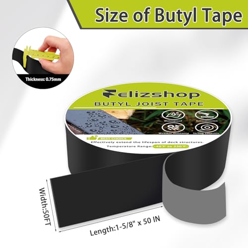 Joist Tape,1 5/8" x 50' Deck Joist Tape,Waterproof Seal Anti-Corrosion Butyl Tape,Flashing Tape for Deck, Joists, Beams Protection（10 Rolls） - style: 1 5/8"x 50'-10 Rolls