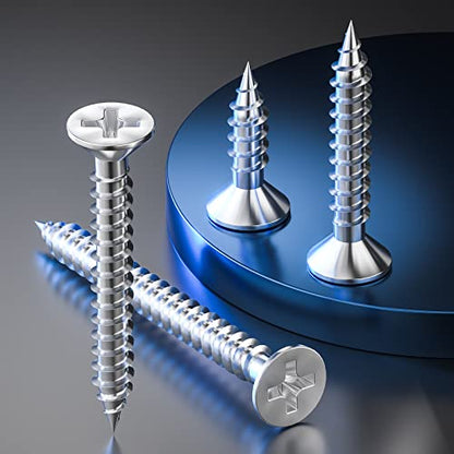 Wensilon (700Pcs) #6x5/8 Wood Screw Quick Metal Self Tapping Flat Head 304 Stainless Steel - color: Silver, size: #6x5/8