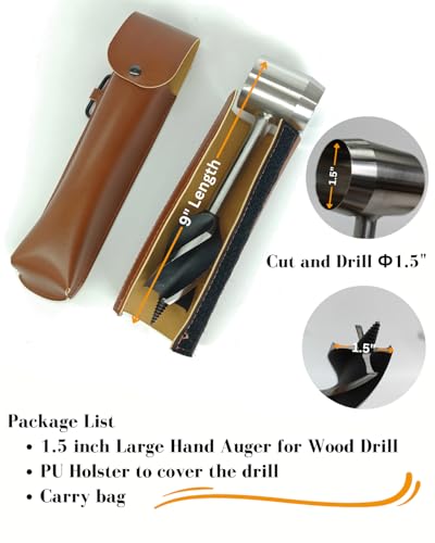 Big Bushcraft Hand Auger, 1.5" Scotch Eye Manual Auger for Wood