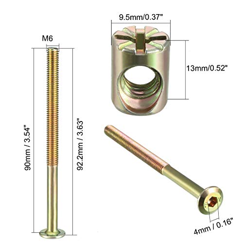 uxcell M6x90mm Furniture Bolt Nut Set Hex Socket Screw 52mm Thread L 4 Sets - size: 90mm