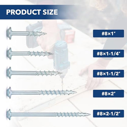 Pocket Hole Screws #8x2-1/2 Zinc, Coarse Thread Wood Screws, Washer Head with Square Drive 300Pcs, 150MM Drive Bit Included - color: Zinc, size: #8x2-1/2‘’