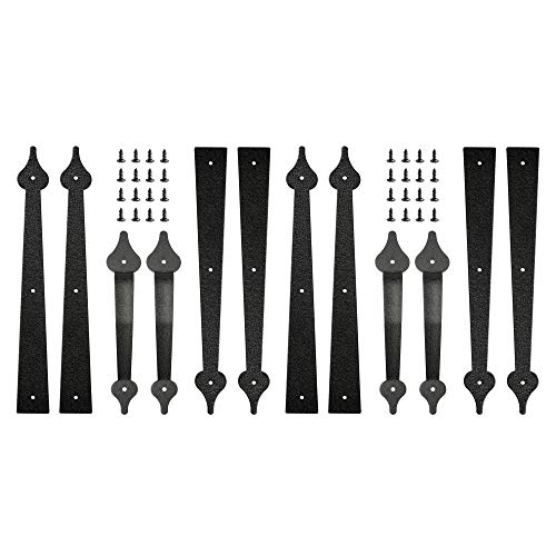 skysen Steel Garage Door Decorative Hinges Handles Accents Hardware kit Screw Mount,Black(tckls-2 Pack)