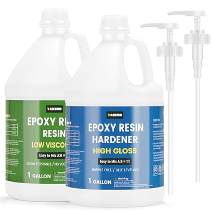 TAKIMO 2 Gal Crystal Clear Epoxy Resin Kit, 1:1 Self-Leveling, Bubble Free - size: 2 Gallon