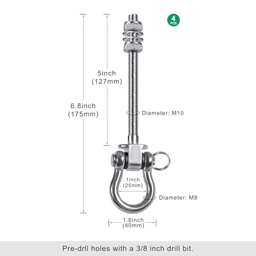 SELEWARE 4 Pcs Stainless Steel Bearing Swing Hangers Heavy Duty Swing Hooks - color: 4 Pack Bearing Hangers (5" X M2/5" Threaded Rod)