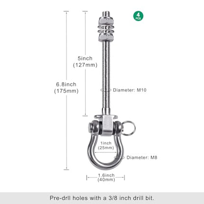 SELEWARE 4 Pcs Stainless Steel Bearing Swing Hangers Heavy Duty Swing Hooks - color: 4 Pack Bearing Hangers (5" X M2/5" Threaded Rod)