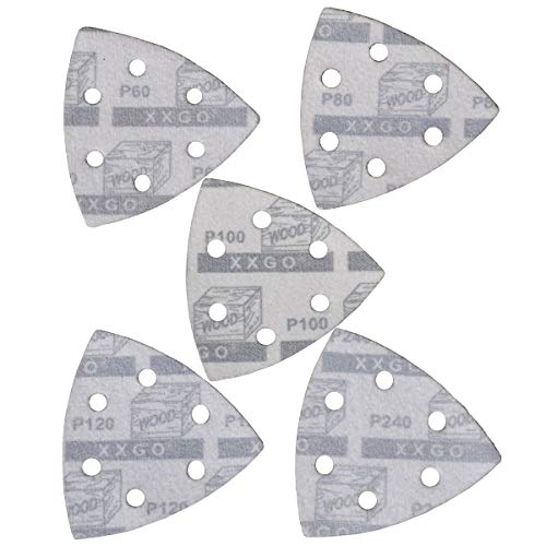 XXGO 100 Pcs 90mm 3-1/2 Inch Triangular Oscillating Multi Tool Sanding Pads