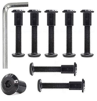 cSeao 10-Pack M6 x 45mm Black Hex Socket Cap Furniture Joint Connecting Bolts Barrel Cap Nuts Kit for Chairs Bed Crib - size: 10-Pack M6 x 45mm