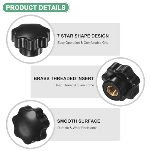 M METERXITY 2-Pack 7 Star Knobs, M8 Female Thread 31mm Seven-Pointed Head Blind Hole Clamping Grip Handles for Machinery/Electronic/Woodworking, Brass Screw-On Threaded Knob [Black] - size: M8x31mm