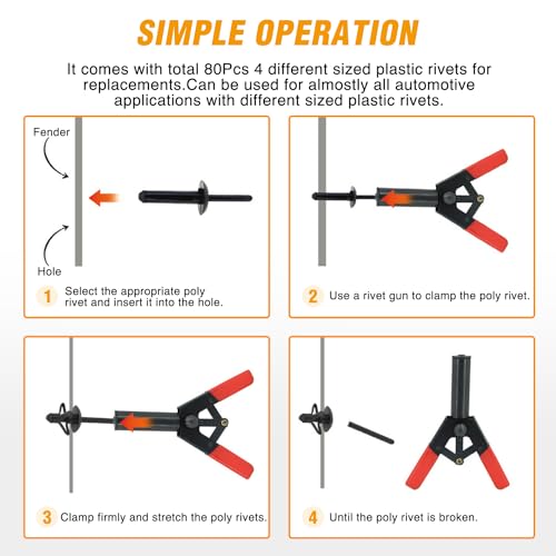 GOOACC 82Pcs Pop Rivet Assortment Set with Fastener Remover Poly Rivet Gun - color: 80Pcs Rivet Set + 2 Remover