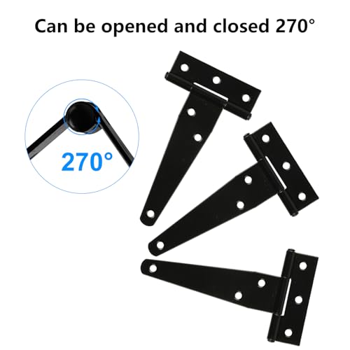 8 Pack 4 Inch T Strap Hinges Heavy Duty Black Outdoor Tee Hinge - size: 4 Inch