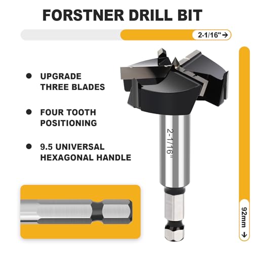 2-1/16" Forstner Drill Bit with 3/8" Quick Change Hex Shank - size: 2-1/16" | 52.5mm