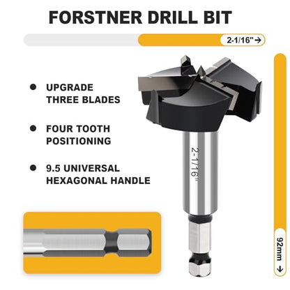 2-1/16" Forstner Drill Bit with 3/8" Quick Change Hex Shank - size: 2-1/16" | 52.5mm
