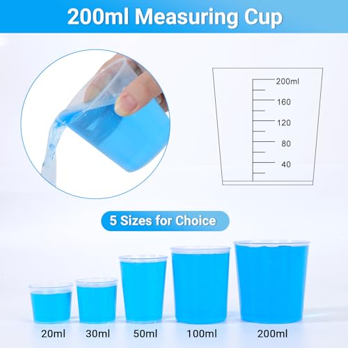 Gartful Resin Mixing Cups and Sticks, 70 Packs Epoxy Measuring Cups Kit - 20PCS 200ml Disposable Graduated Cups, 50PCS Wooden Stir Sticks for Mixing Paint, Stain, Epoxy, Resin - color: Clear cups+wooden stick, size: 200ml