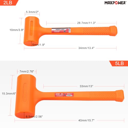 MAXPOWER 5 LB & 2 LB Dead Blow Hammer Set, Spark and Rebound Resistant - size: 5lb 2lb