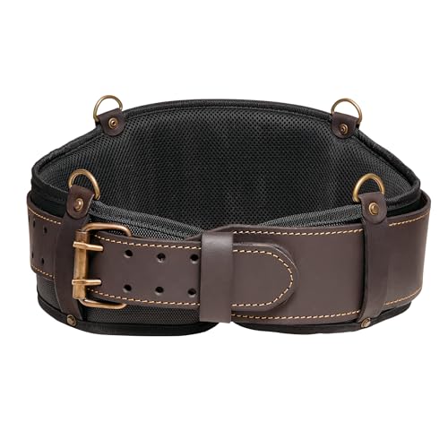 FESA Padded Leather Tool Belt with Back Support Have D-rings for Suspenders - color: Brown