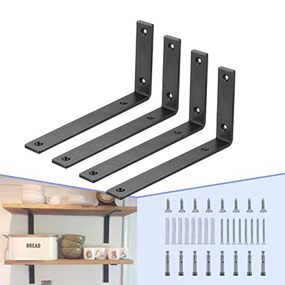 CLT Black Shelf Bracket, 10” X 4.7” Quarter Inch (1/4") Thick- Max Load: 440 lb Rustic Industrial Modern Farmhouse Heavy Duty Cold Rolled Steel Bracket for DIY Table Bench, Pack of 4 - color: Black L Bracket, size: 10 inches